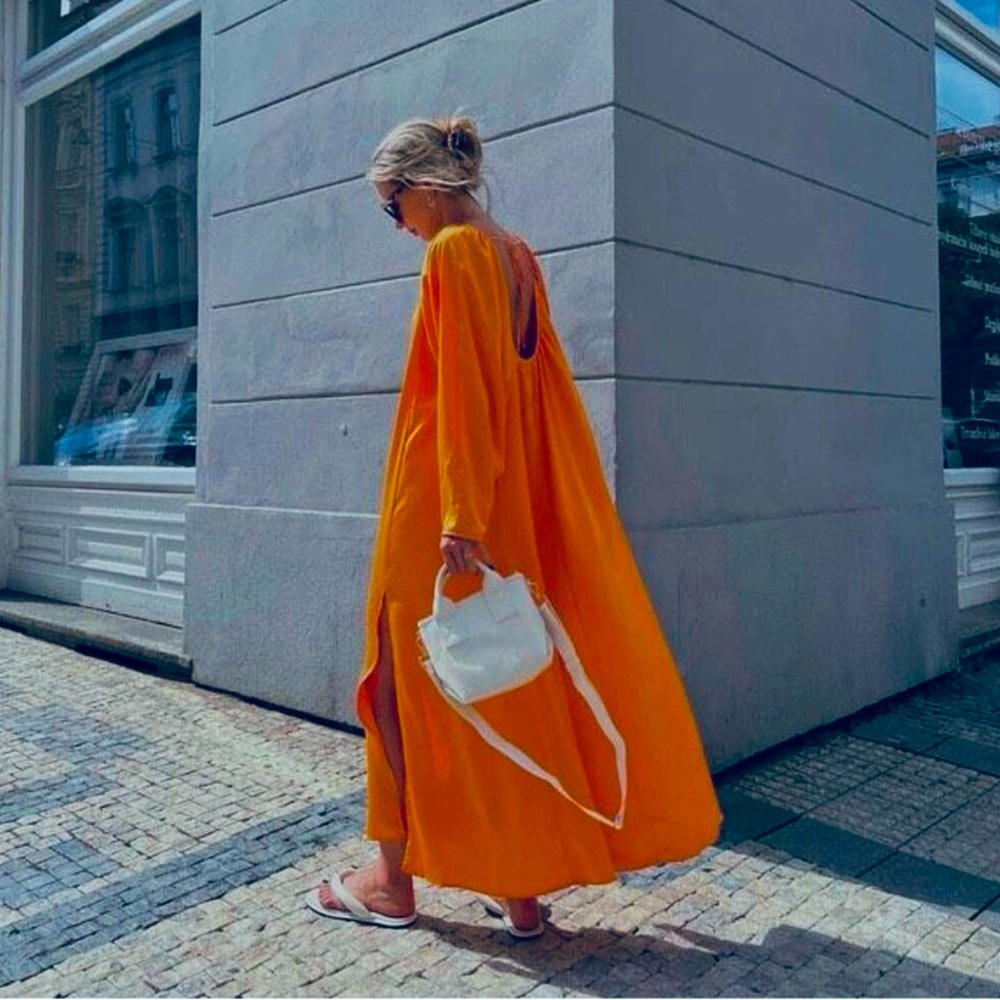 NWT H&M voluminous orange satin maxi dress